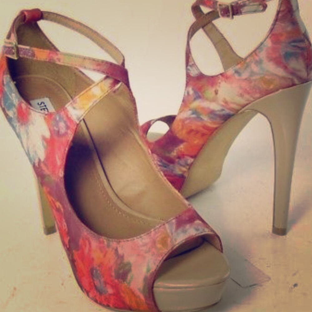 Steve Madden open toe stilettos floral watercolor